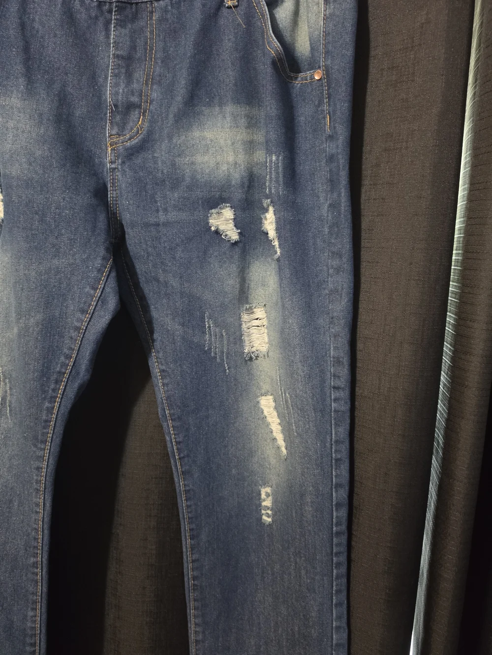Men's VTG Fashion Jeans Straight Fit Distressed Dark Blue